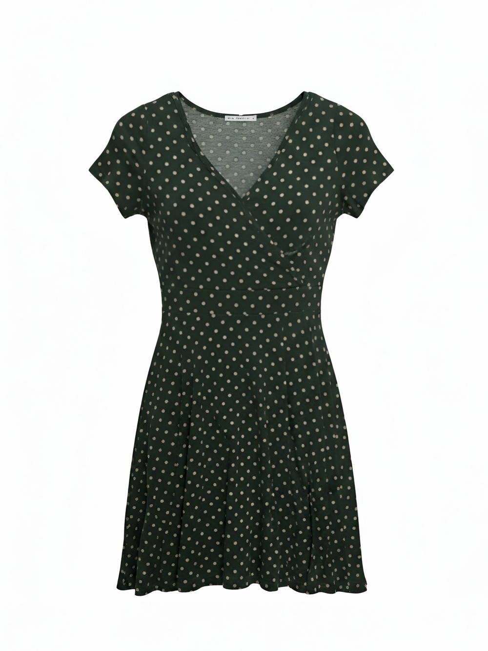 Polka Dot V-Neck Mini Dress in Dark Green